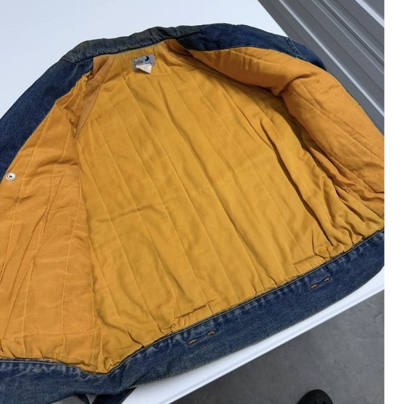 Vintage 80s Denim Biker Jacket Blue Belted Quilted Lining Moto Trucker Coat - Picture 4 of 9